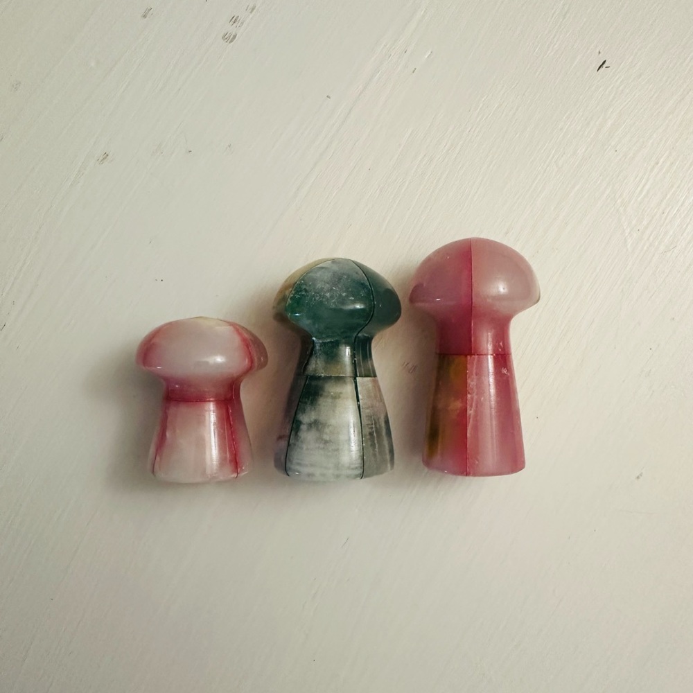 Set of 3 Customized Pink/Green Agate Mushroom Crystals - Picture 5 of 7